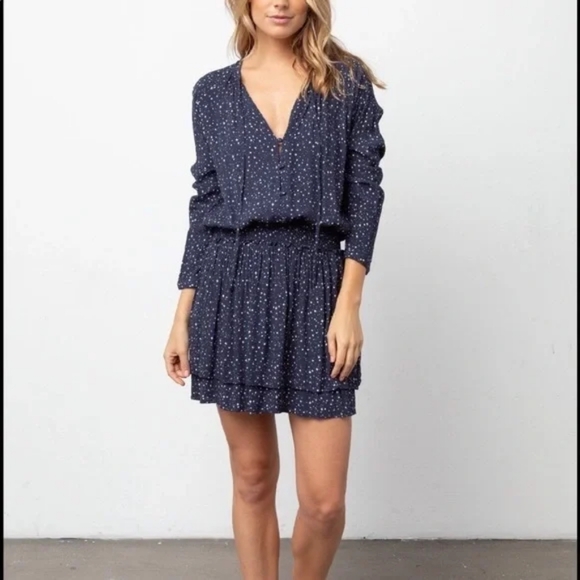Rails Jasmine Navy Nova Star Print Mini Dress Long Sleeve (24) - Picture 1 of 3
